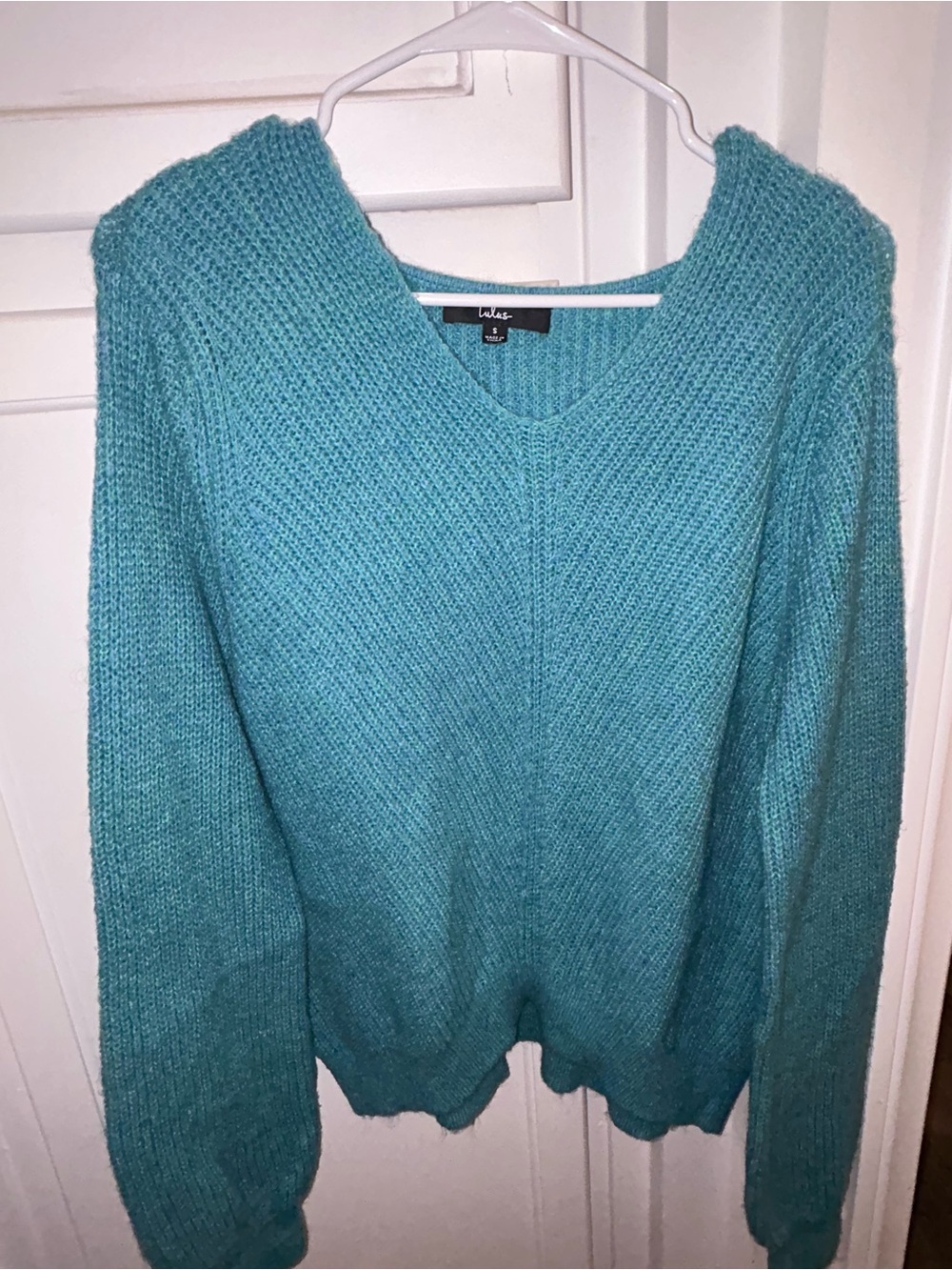 Lulus Change Things Up Teal Multi Knit V-neck Sweater Blue - Size S - Picture 6 of 8